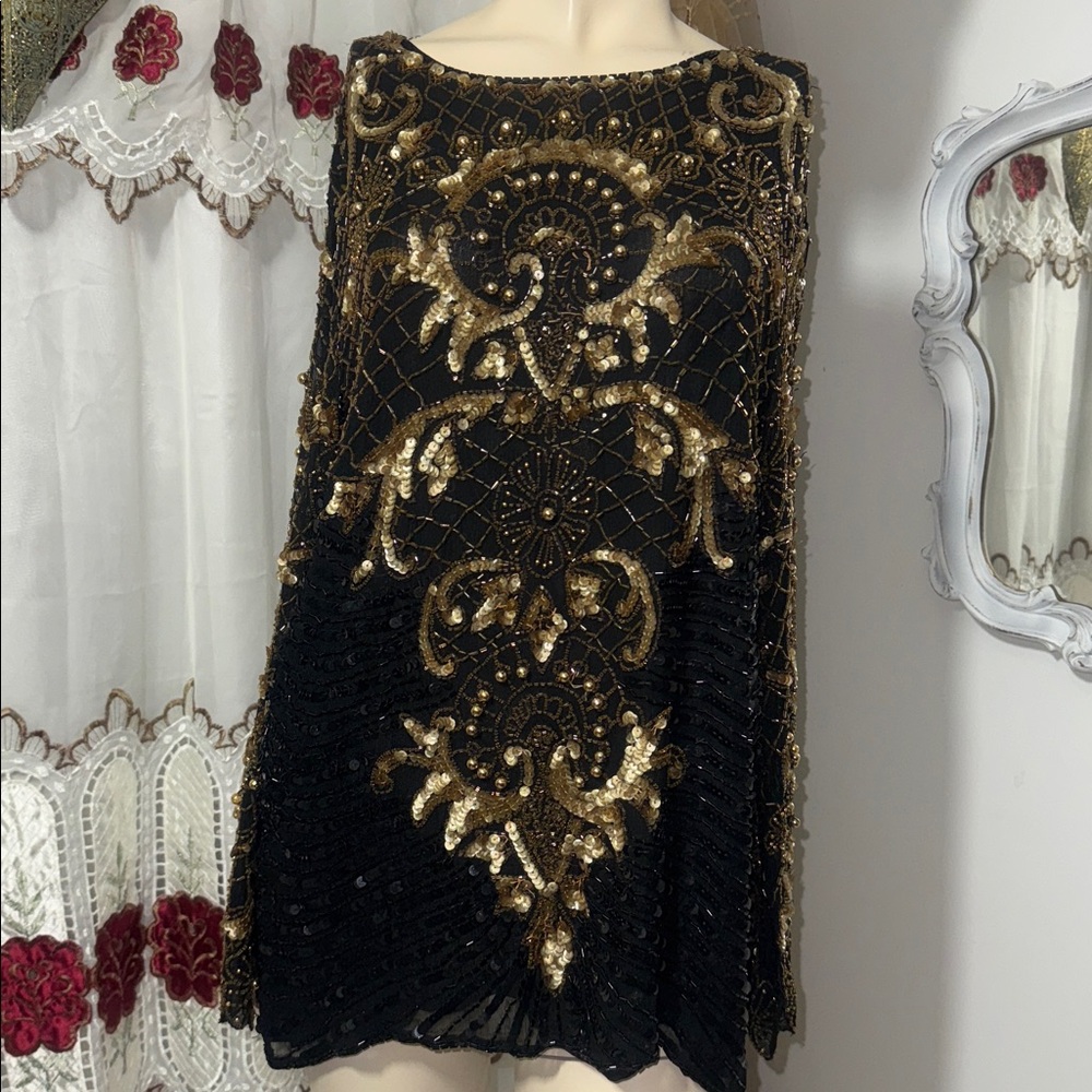 Elegant Black and Gold Embellished Blouse